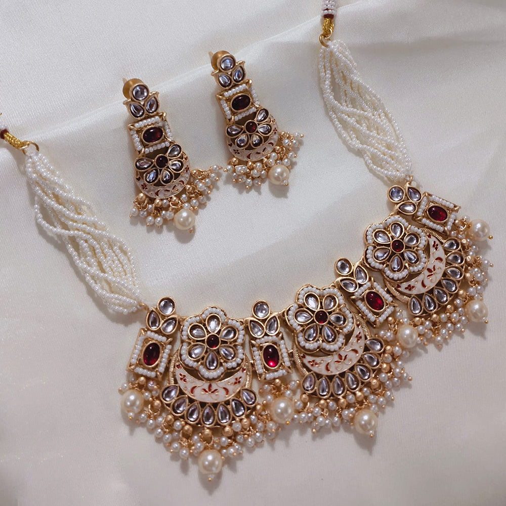 Akruti Collection Gold Plated Kundan And Pearl Necklace Set