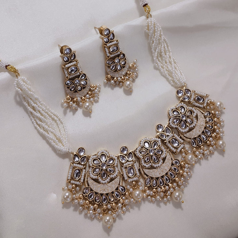 Akruti Collection Gold Plated Kundan And Pearl Necklace Set