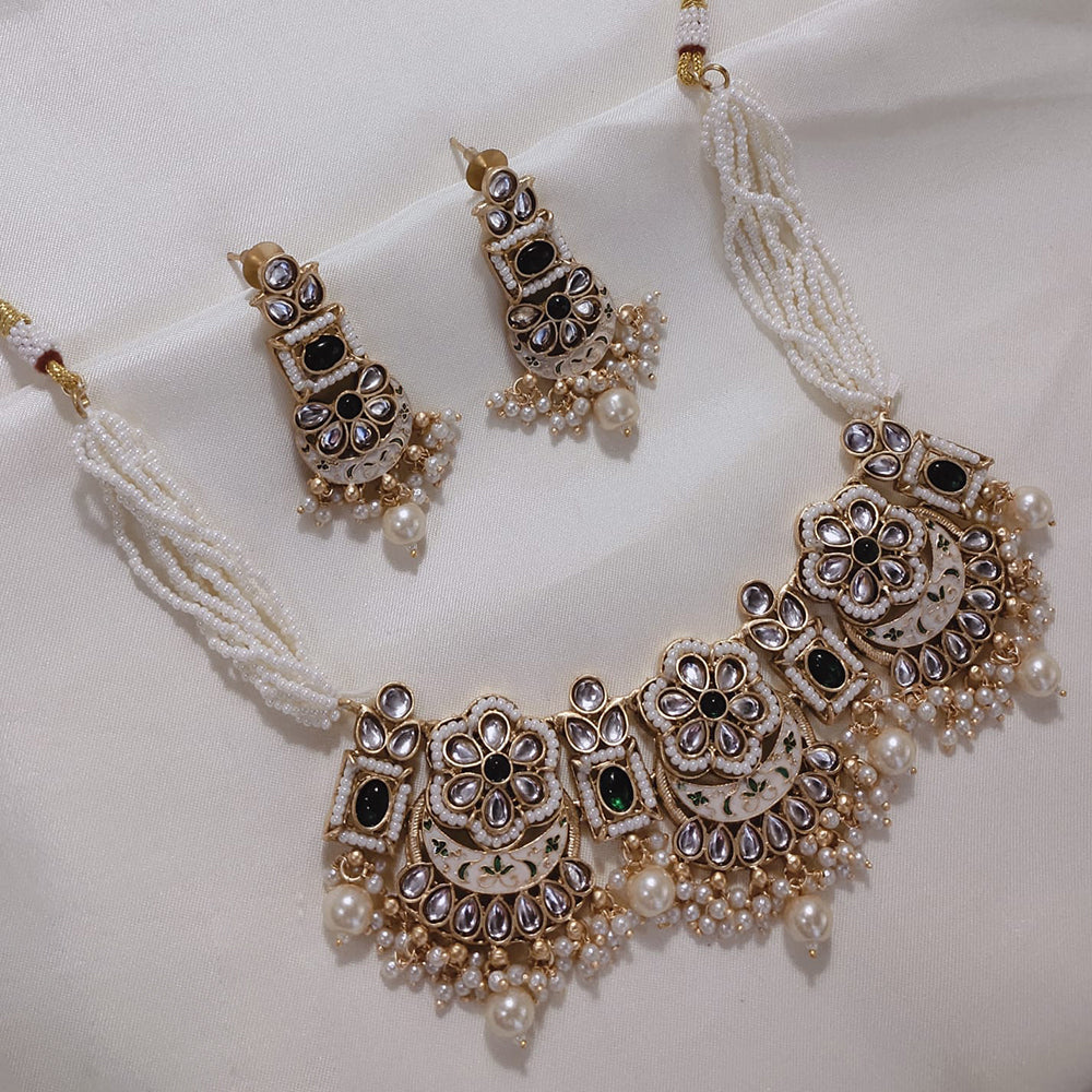 Akruti Collection Gold Plated Kundan And Pearl Necklace Set