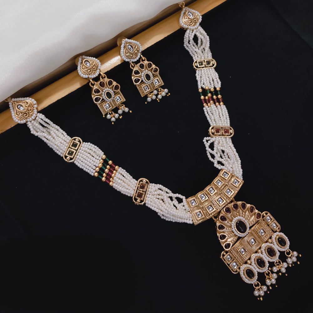 Akruti Collection Gold Plated Kundan And Pearl Necklace Set