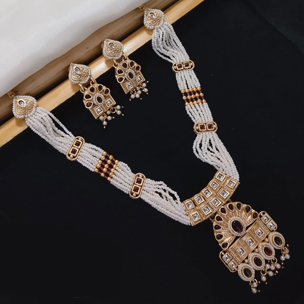 Akruti Collection Gold Plated Kundan And Pearl Necklace Set