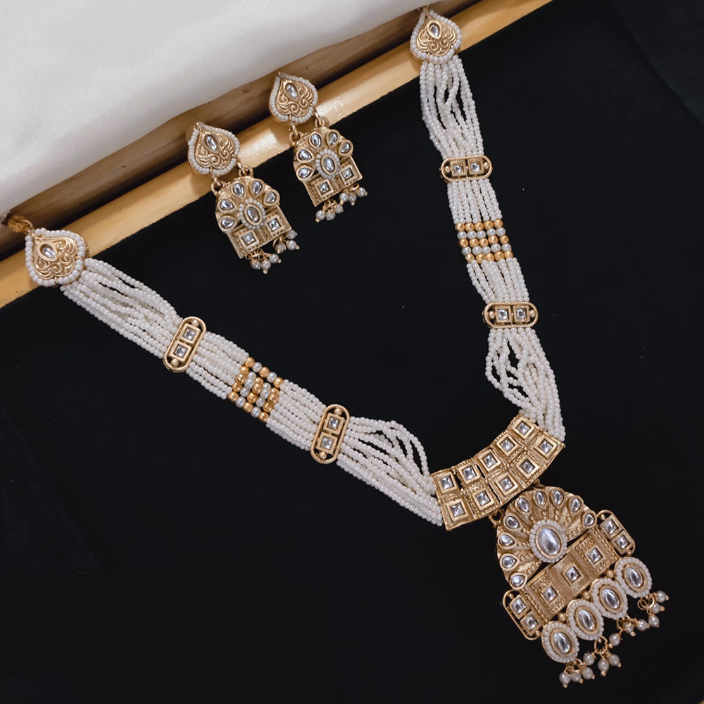 Akruti Collection Gold Plated Kundan And Pearl Necklace Set