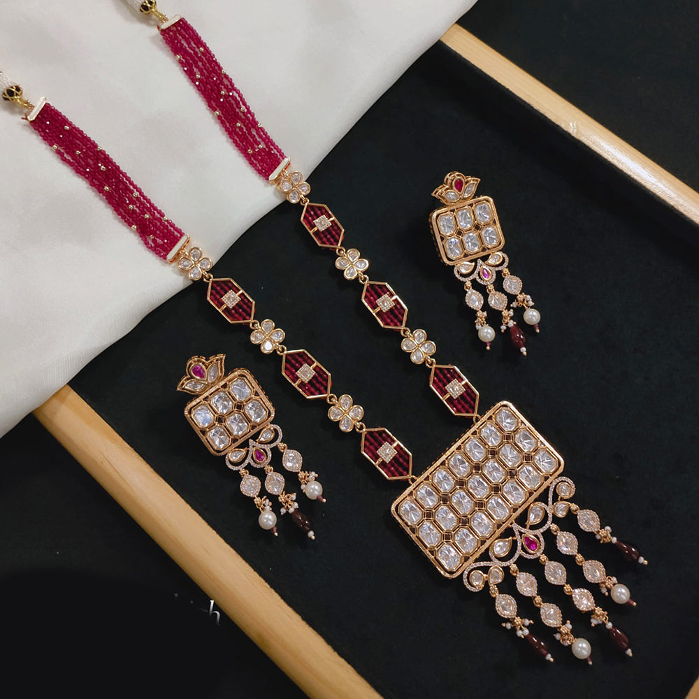 Akruti Collection Gold Plated Polki Kundan And Pearl Long Necklace Set