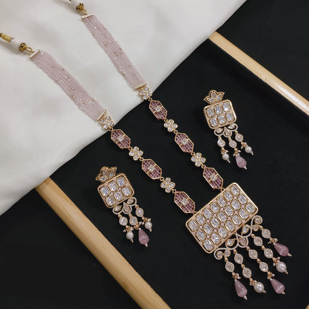Akruti Collection Gold Plated Polki Kundan And Pearl Long Necklace Set