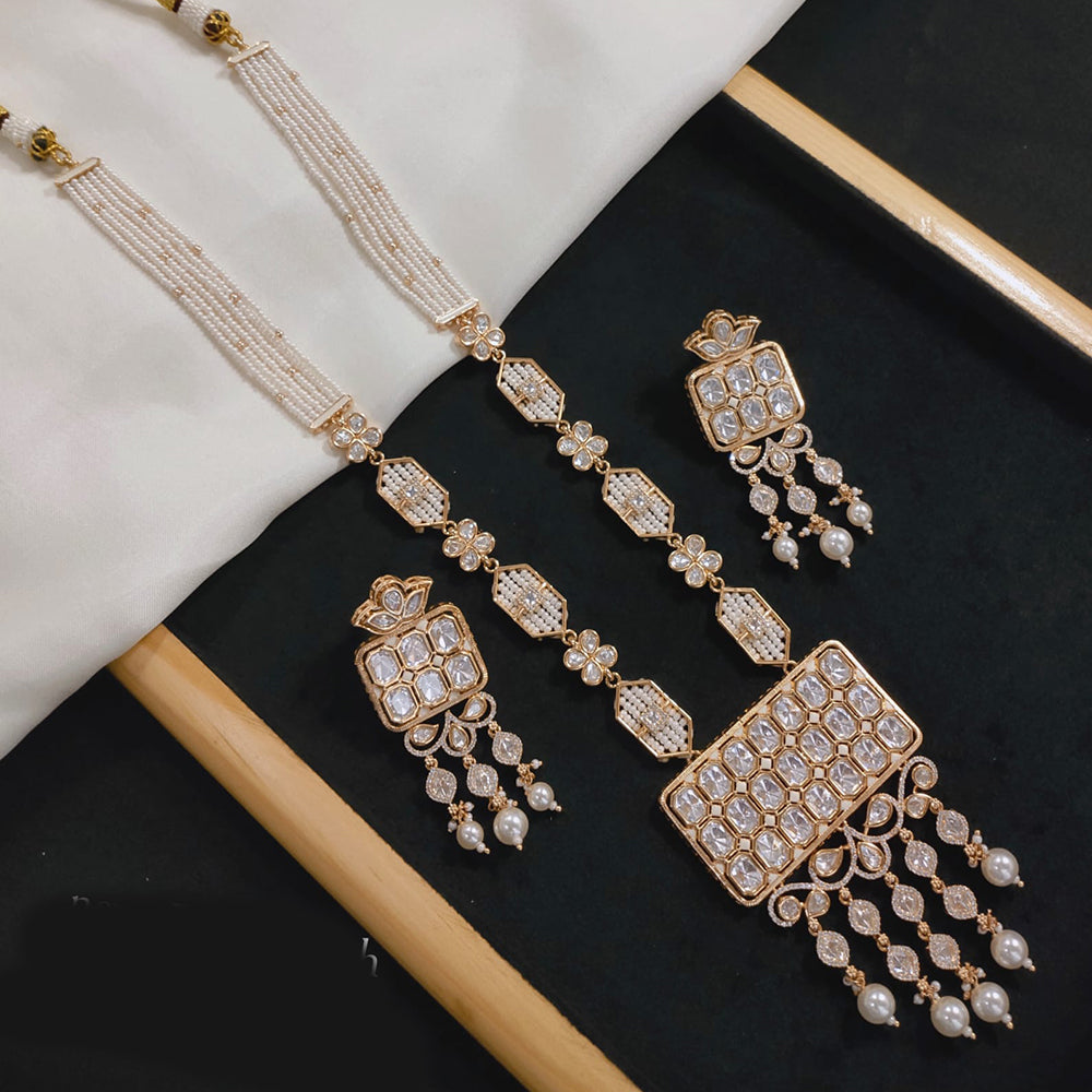 Akruti Collection Gold Plated Polki Kundan And Pearl Long Necklace Set