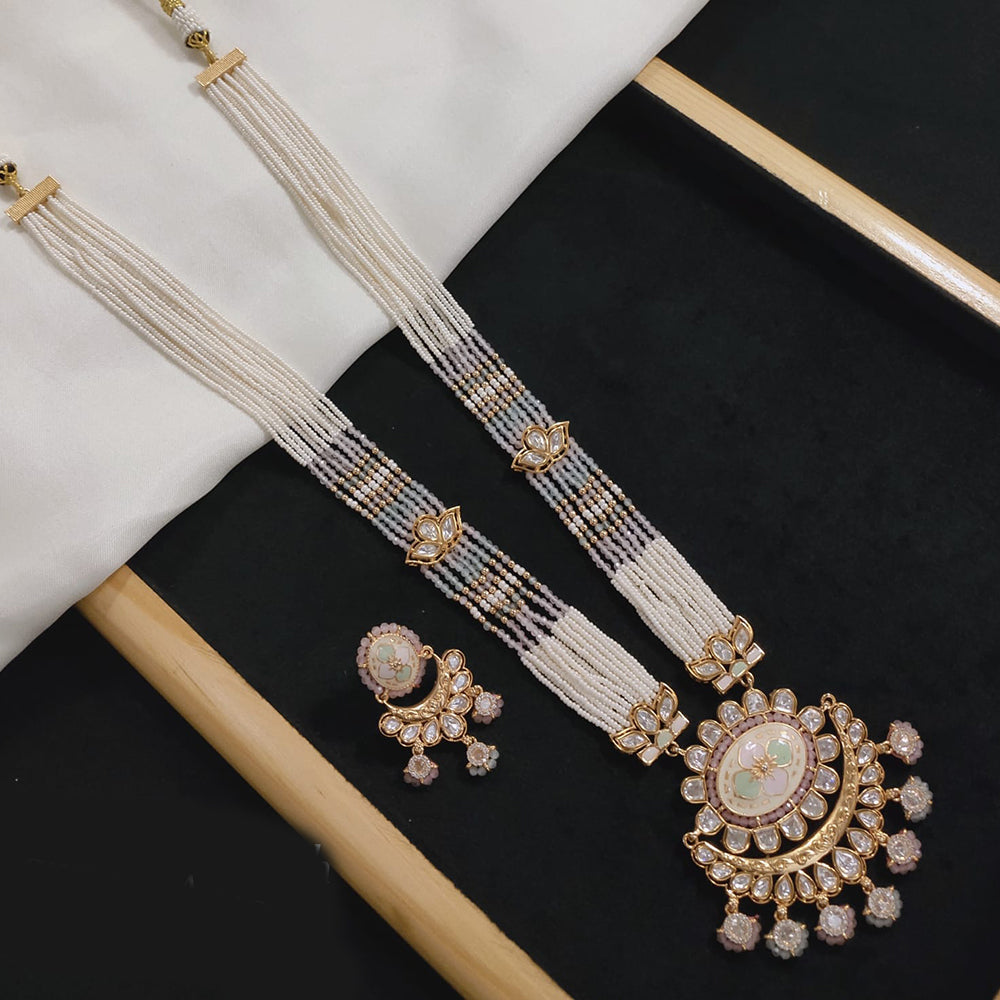 Akruti Collection Gold Plated Polki Kundan And Pearl Long Necklace Set