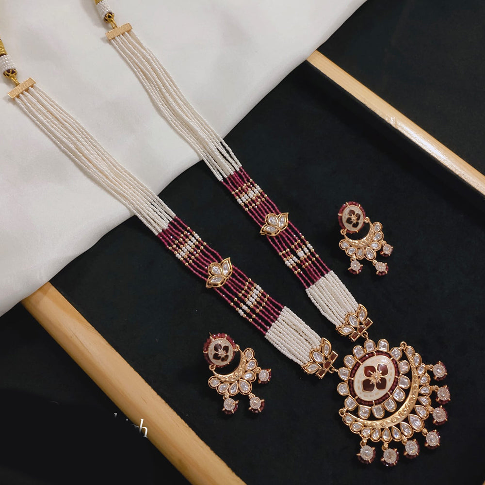 Akruti Collection Gold Plated Polki Kundan And Pearl Long Necklace Set