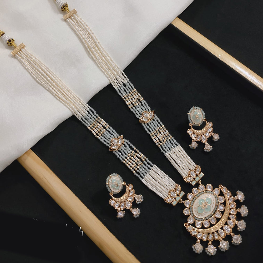 Akruti Collection Gold Plated Polki Kundan And Pearl Long Necklace Set