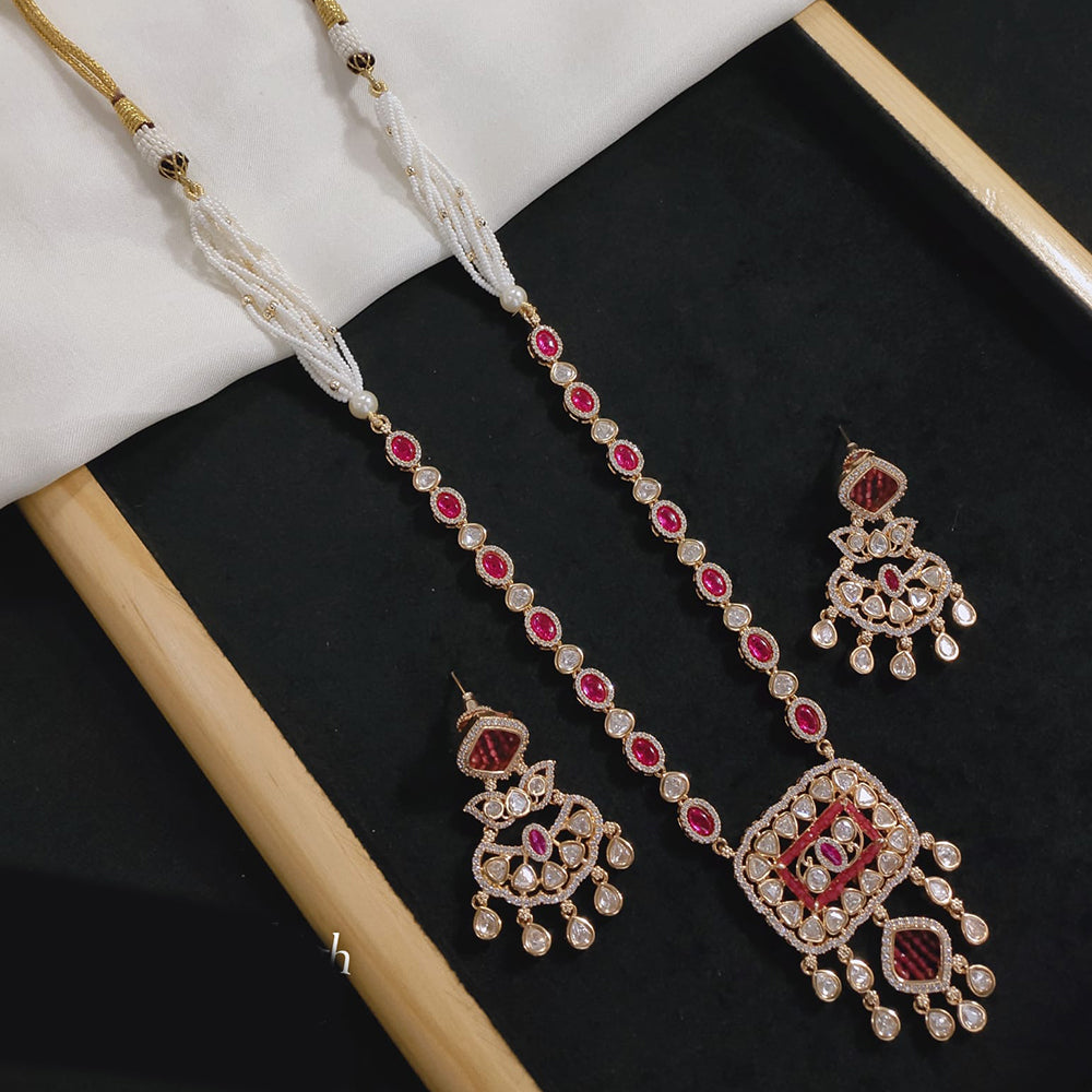 Akruti Collection Gold Plated Polki Kundan And Pearl Long Necklace Set