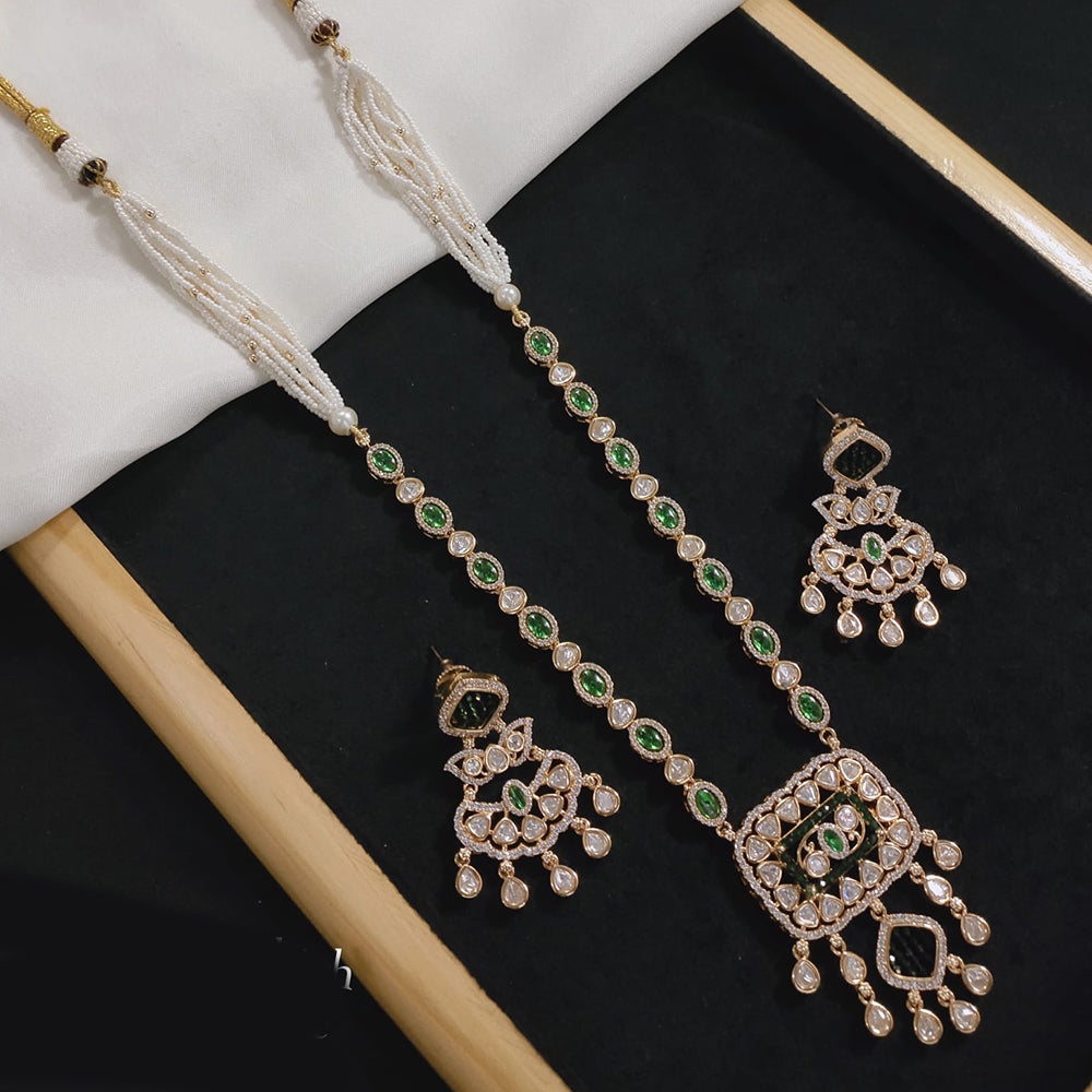 Akruti Collection Gold Plated Polki Kundan And Pearl Long Necklace Set
