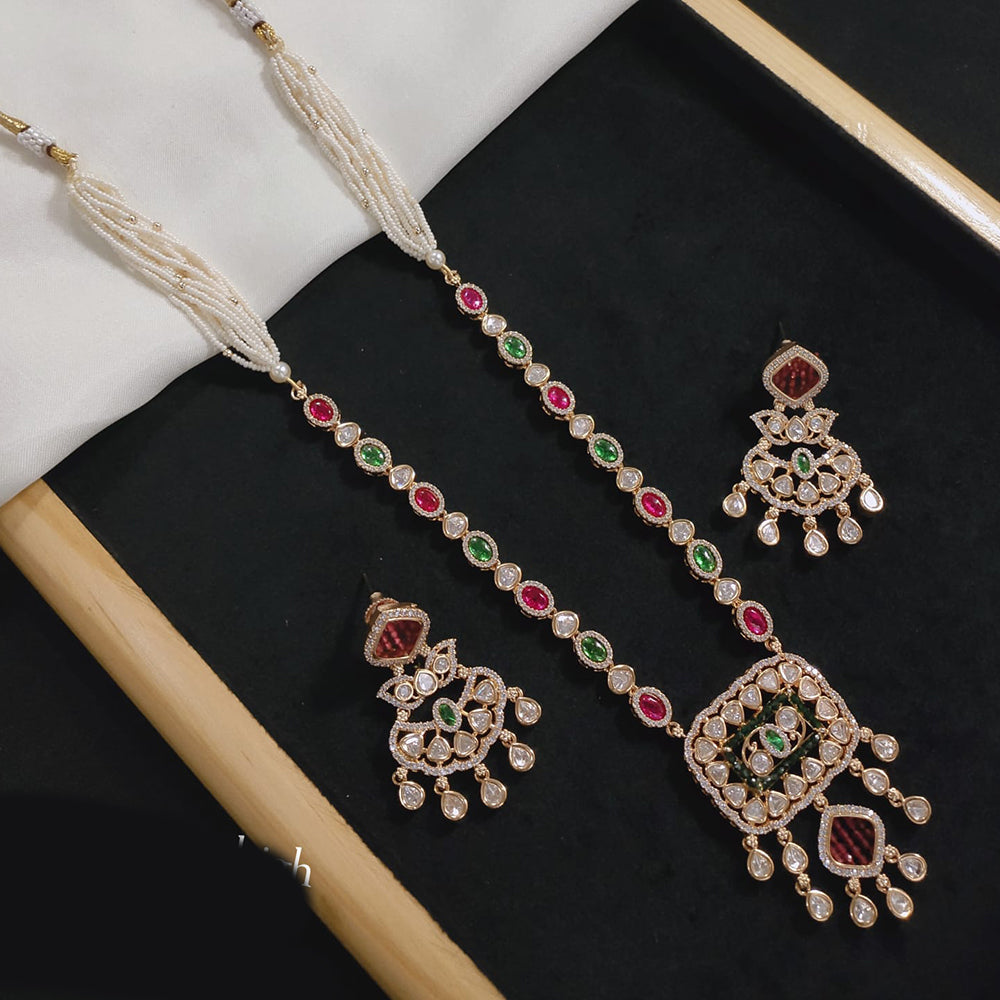 Akruti Collection Gold Plated Polki Kundan And Pearl Long Necklace Set