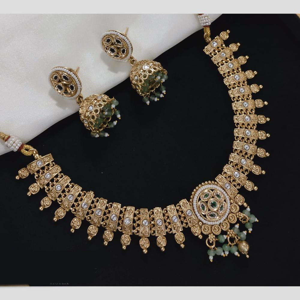 Akruti Collection Gold Plated Pota Stone And Pearls Necklace Set