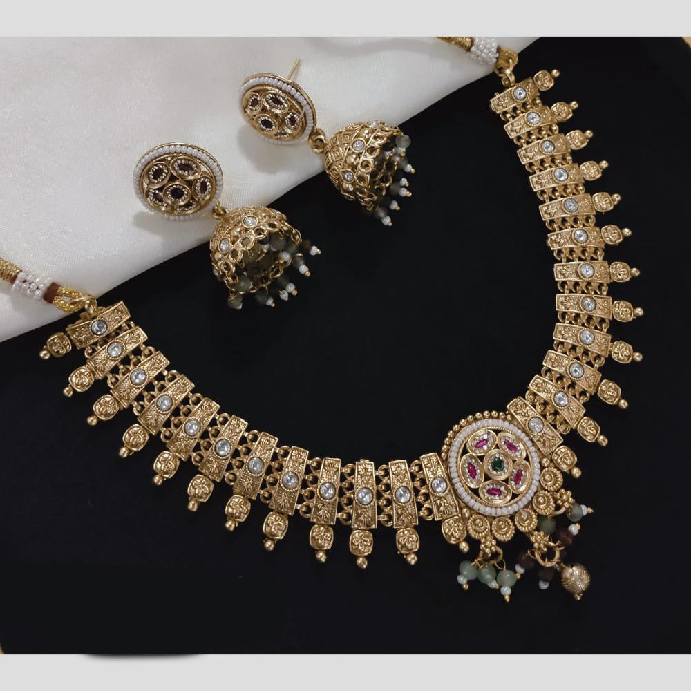 Akruti Collection Gold Plated Pota Stone And Pearls Necklace Set