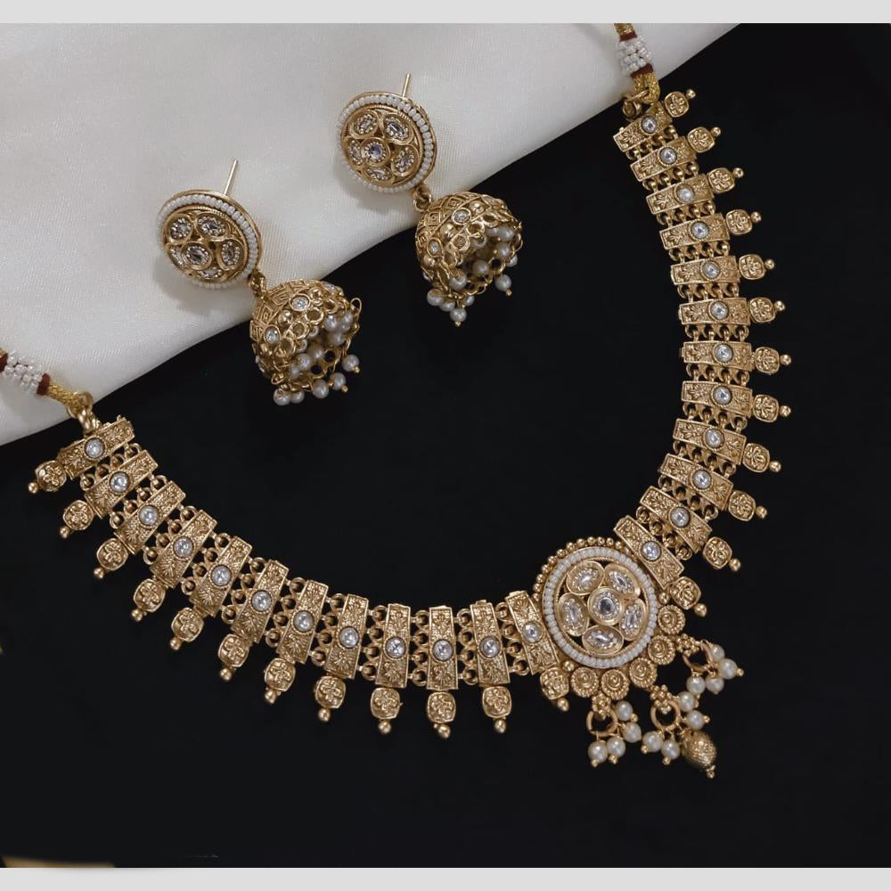 Akruti Collection Gold Plated Pota Stone And Pearls Necklace Set