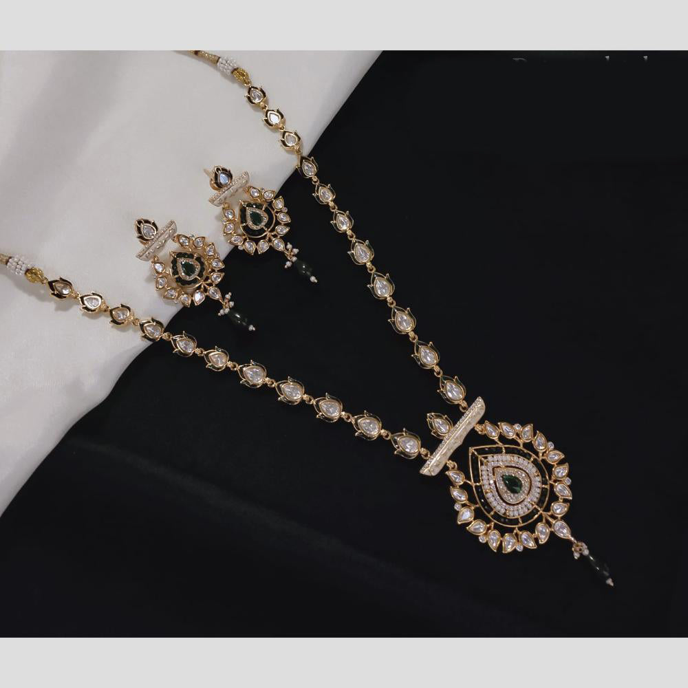 Akruti Collection Gold Plated Polki Kundan Stone And Pearls Meenakari Necklace Set