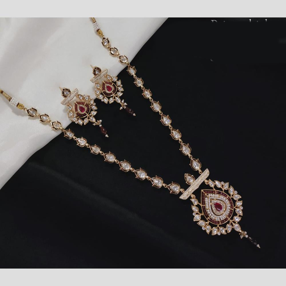 Akruti Collection Gold Plated Polki Kundan Stone And Pearls Meenakari Necklace Set