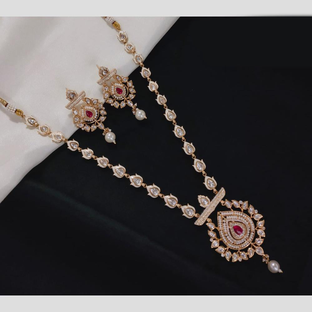 Akruti Collection Gold Plated Polki Kundan Stone And Pearls Meenakari Necklace Set