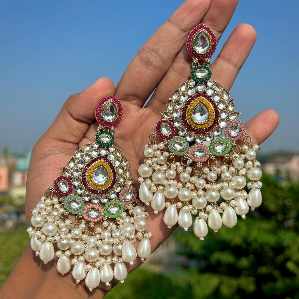 Akruti Collection Gold Plated Pearl And Kundan Dangler Earrings