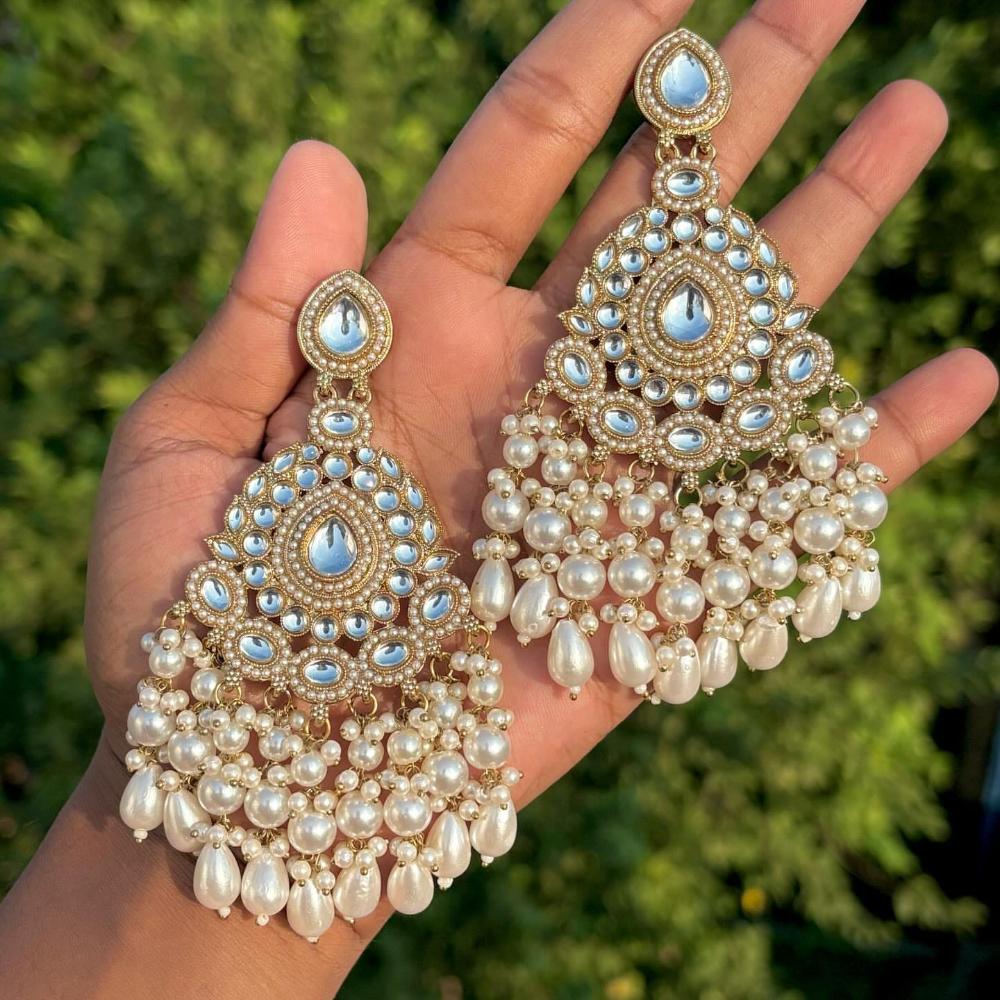 Akruti Collection Gold Plated Pearl And Kundan Dangler Earrings