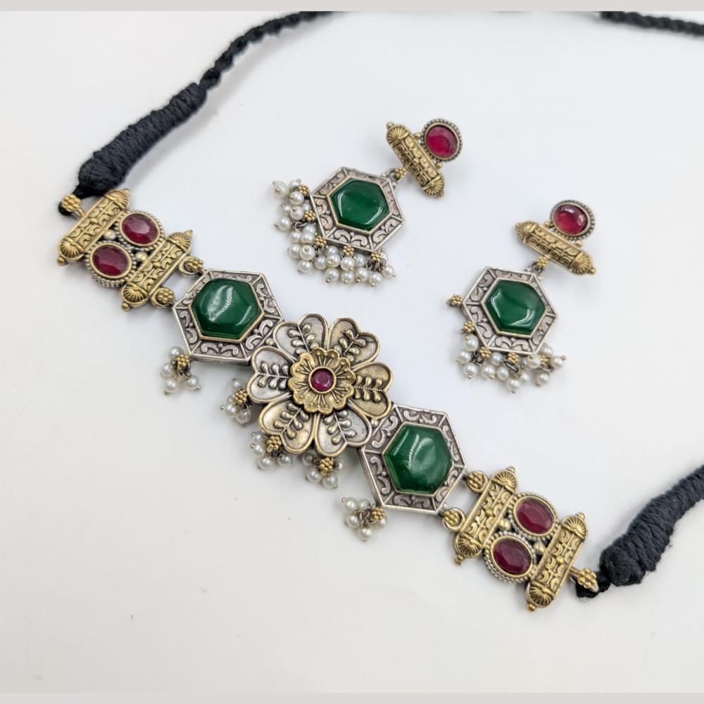 Akruti Collection 2 Tone Plated Choker Necklace Set