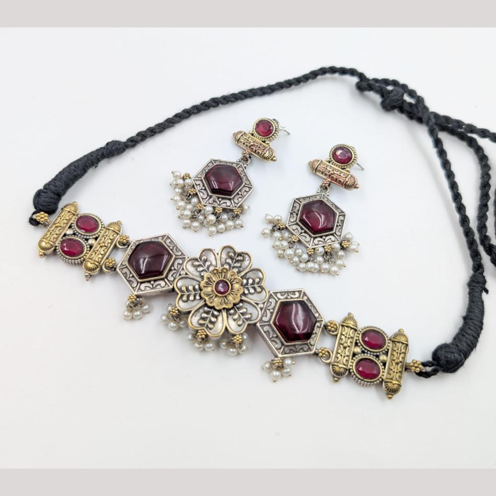 Akruti Collection 2 Tone Plated Choker Necklace Set