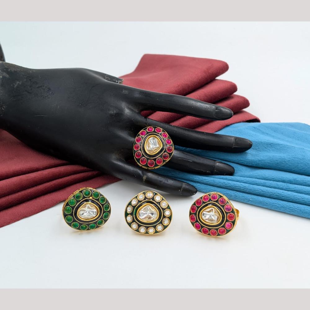 Akruti Collection Gold Plated Pota Stone Ring