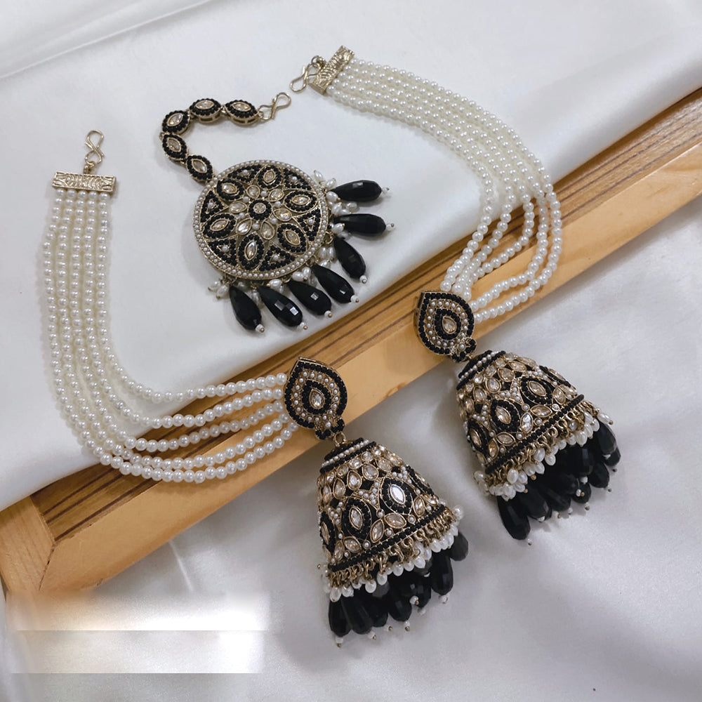 Akruti Collection Kundan Pearl Jhumki Earrings with Kanchain