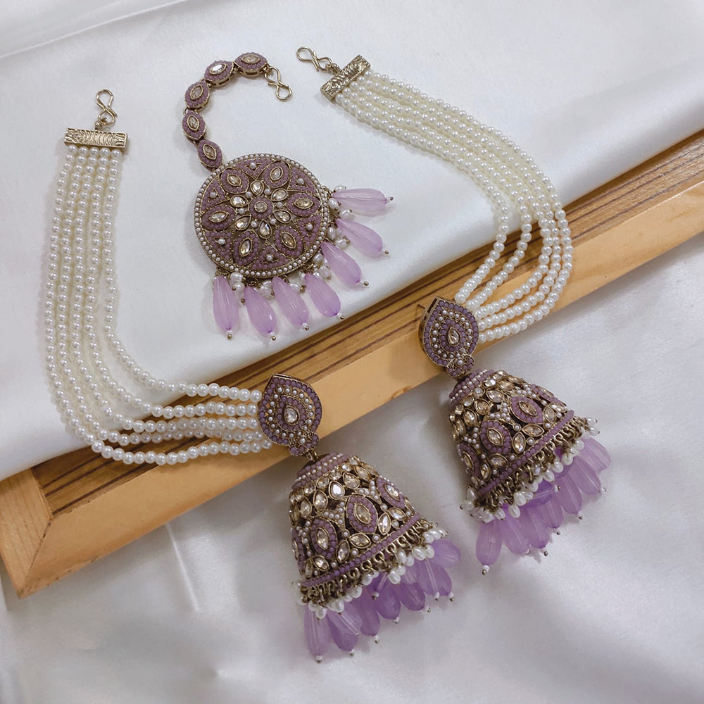 Akruti Collection Kundan Pearl Jhumki Earrings with Kanchain