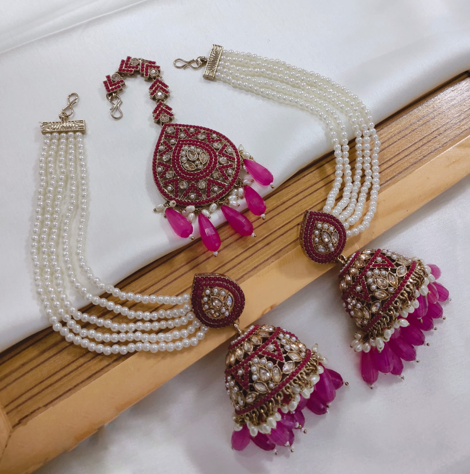 Akruti Collection Kundan Pearl Jhumki Earrings with Kanchain