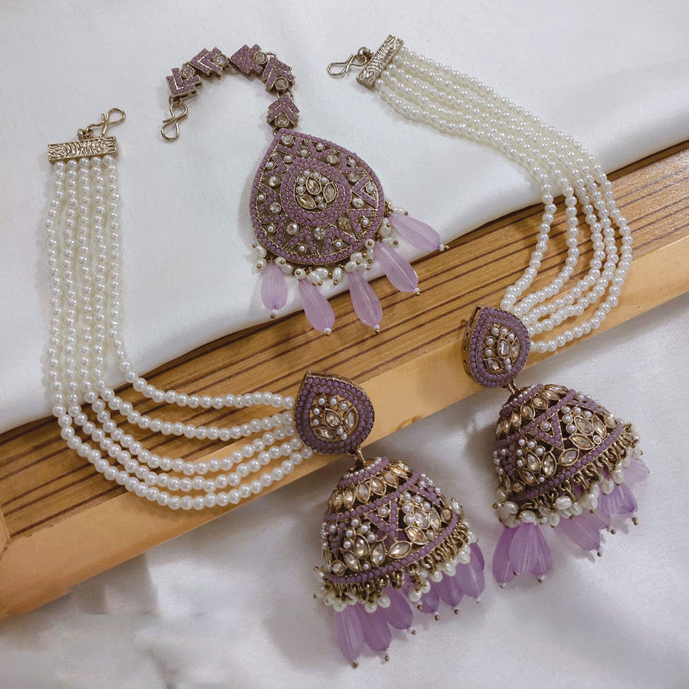 Akruti Collection Designer Kundan Jhumka Earrings with Beads & Pearl Chain