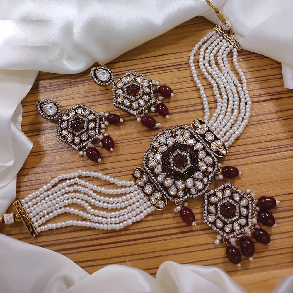 Akruti Collection Kundan And Pearl Necklace Set