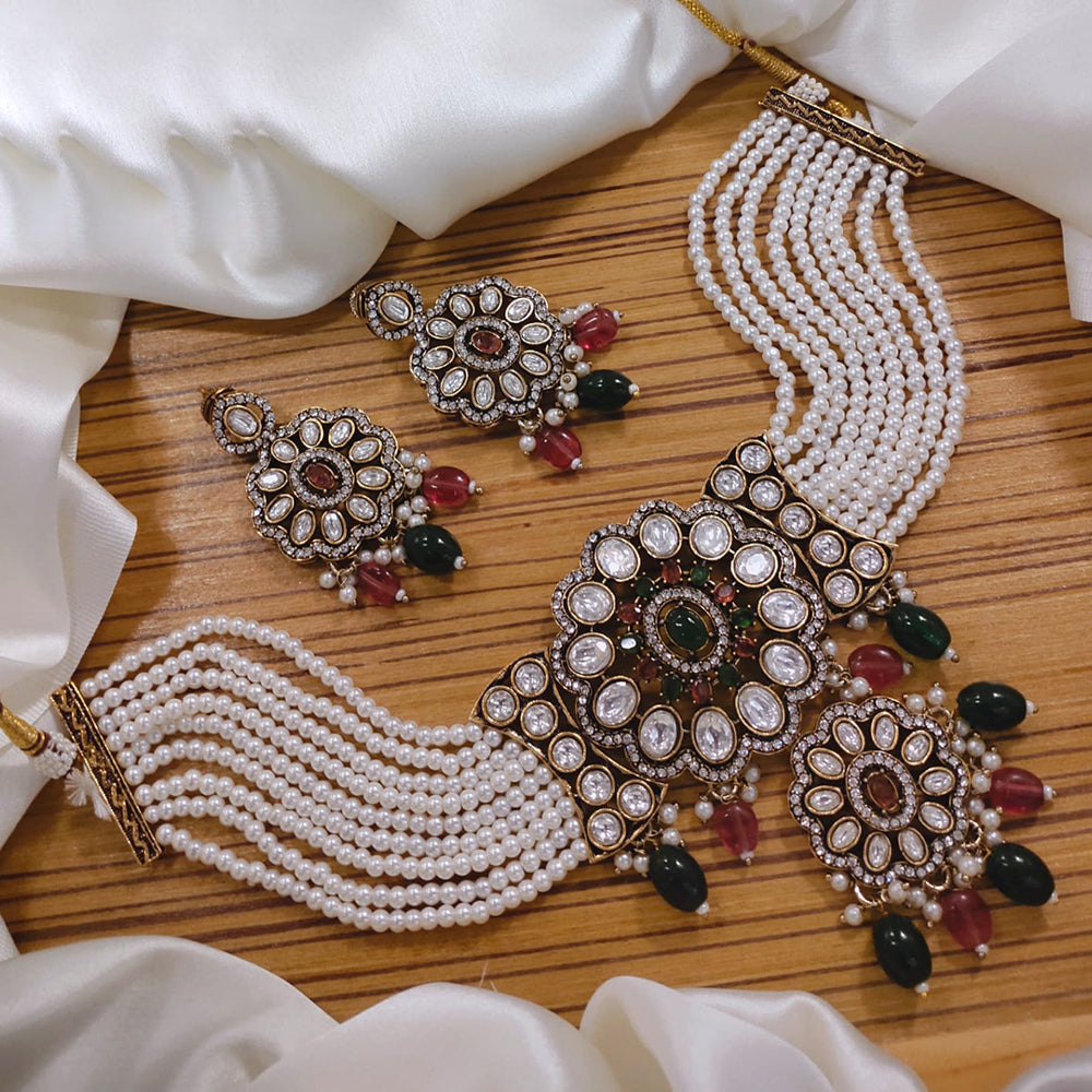 Akruti Collection Designer Kundan Necklace Set with Matching Earrings