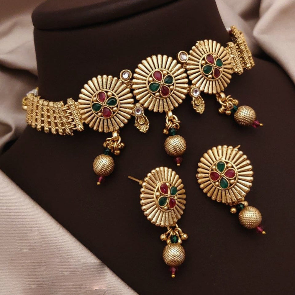 Akruti Collection Gold Plated Pota Stone Necklace Set