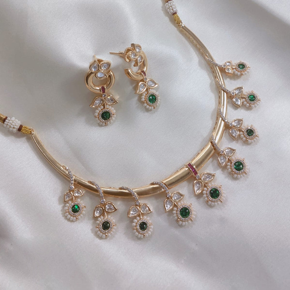 Akruti Collection Gold Plated Polki Kundan Stone And Pearls Necklace Set