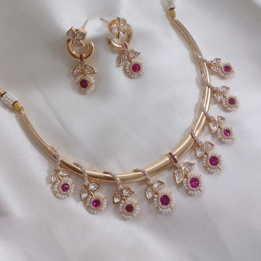 Akruti Collection Gold Plated Polki Kundan Stone And Pearls Necklace Set