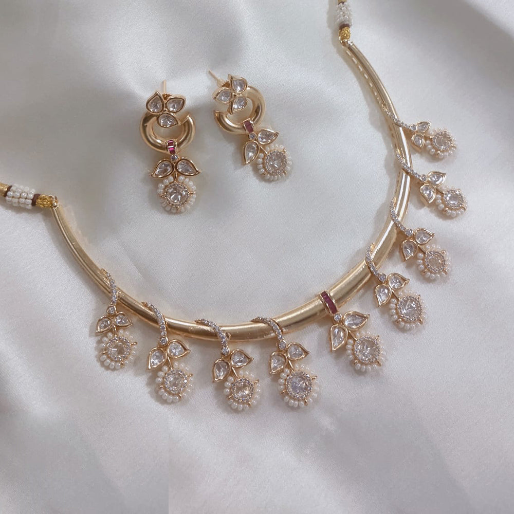Akruti Collection Gold Plated Polki Kundan Stone And Pearls Necklace Set