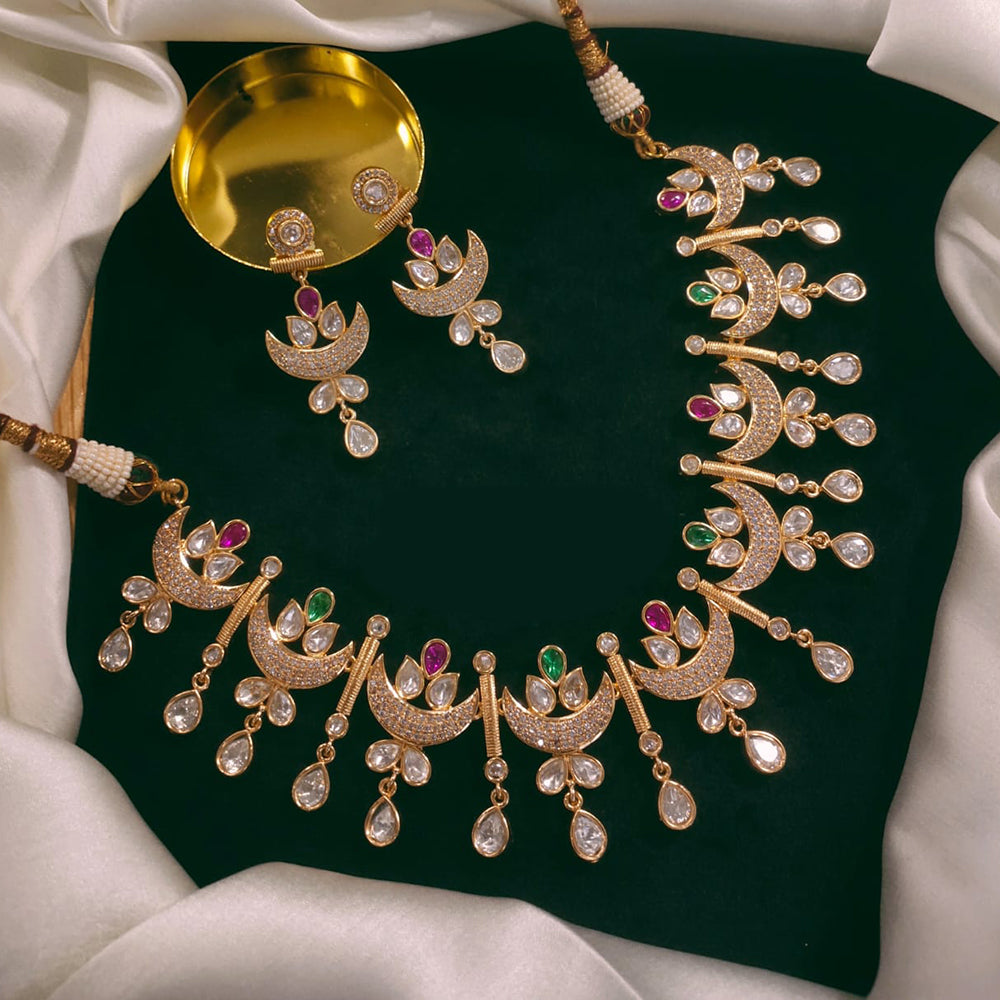 Akruti Collection Gold Plated Polki Kundan Stone Necklace Set