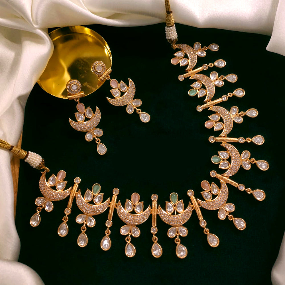 Akruti Collection Gold Plated Polki Kundan Stone Necklace Set