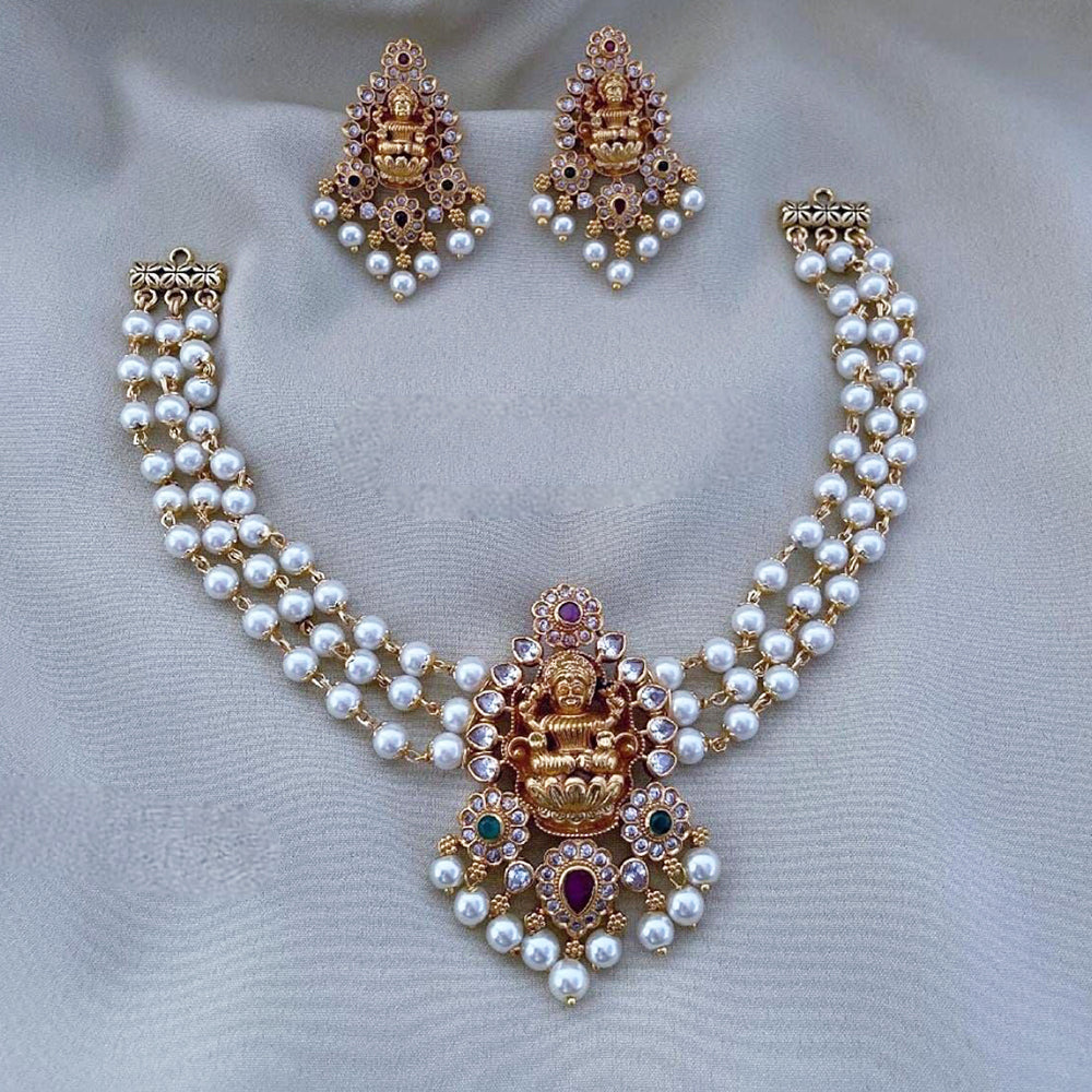 Akruti Collection Gold Plated Kundan Stone Temple And Pearl Choker Necklace Set