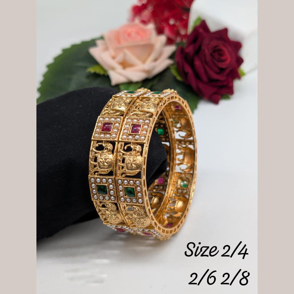 Akruti Collection Gold Plated Pota Stone And Pearl Bangle Set