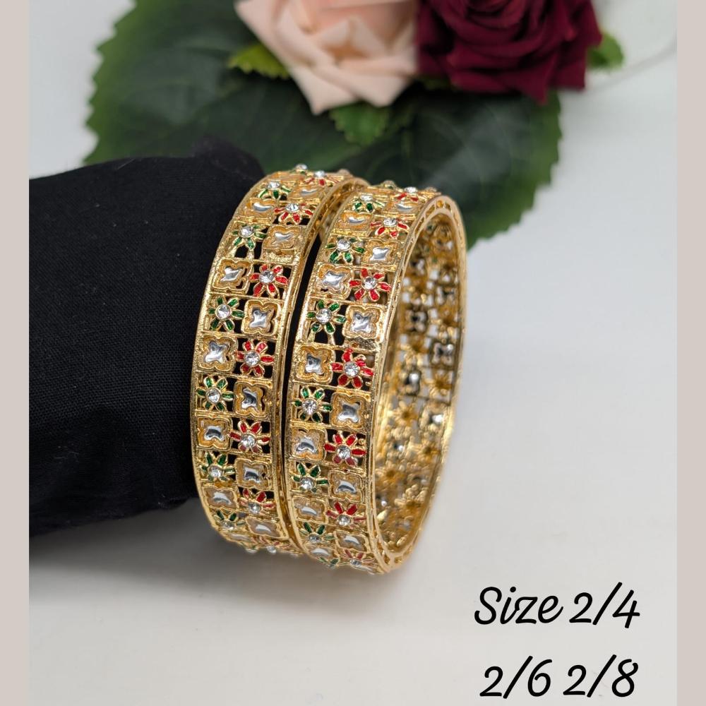 Akruti Collection Gold Plated Pota Stone Bangle Set