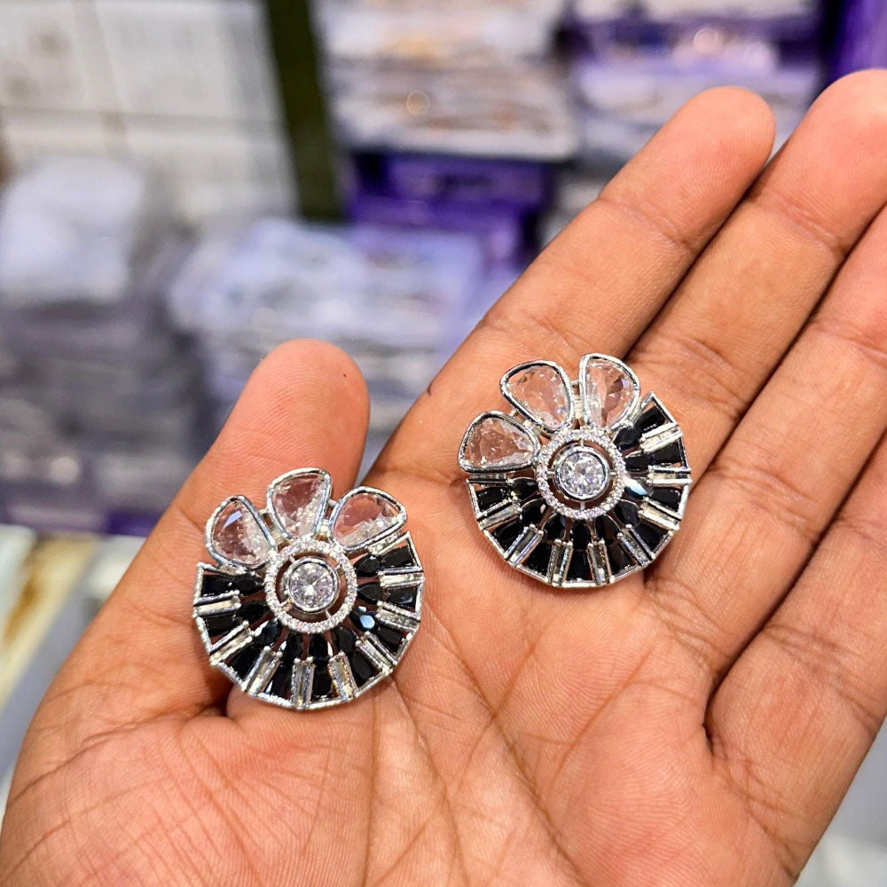 Akruti Collection Silver Plated AD Stud Earrings