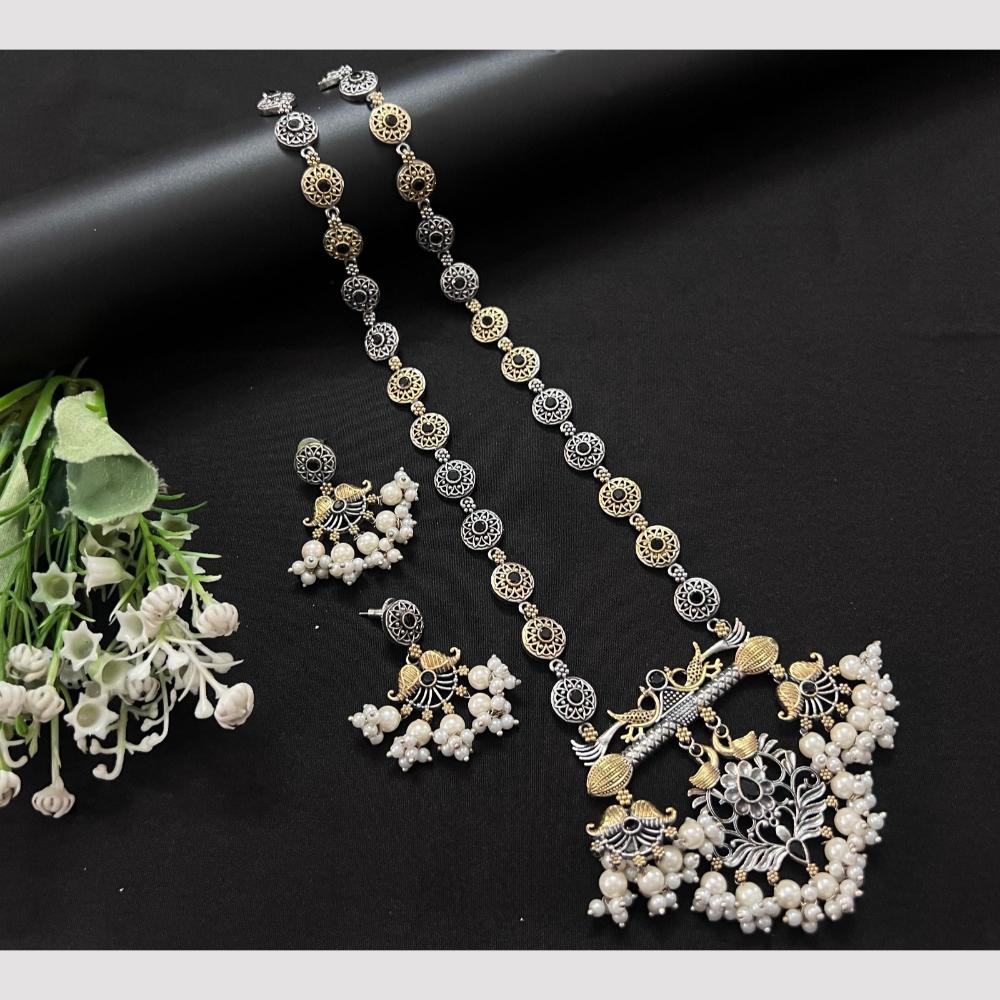 Akruti Collection 2 Tone Plated Pota Stone Long Necklace Set