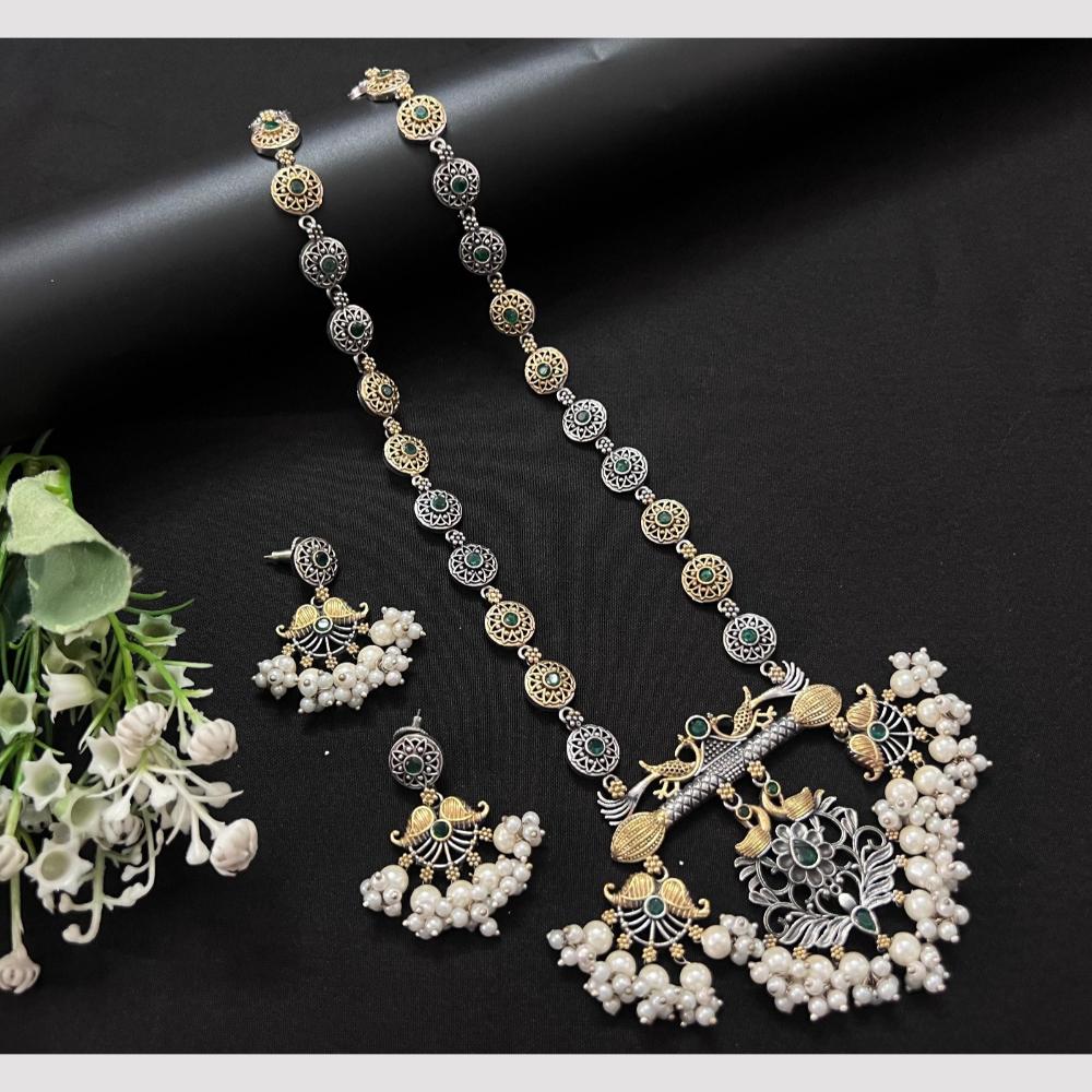 Akruti Collection 2 Tone Plated Pota Stone Long Necklace Set