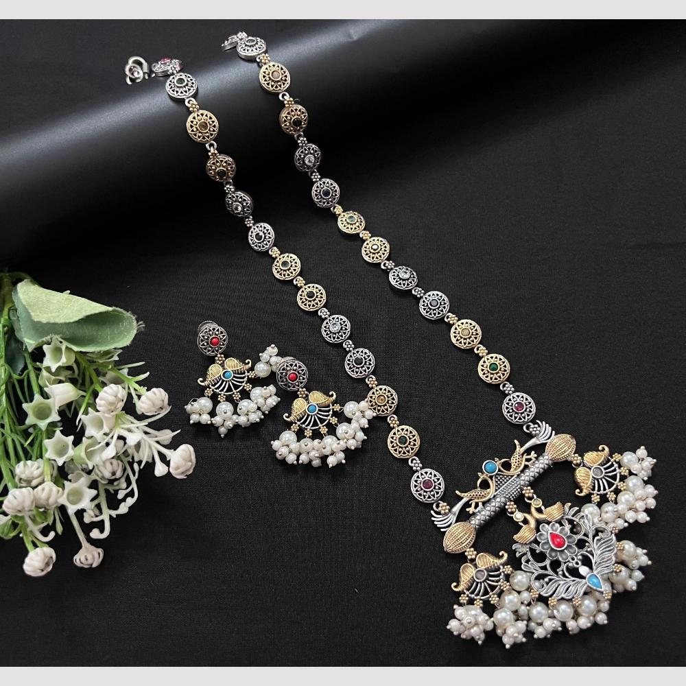 Akruti Collection 2 Tone Plated Pota Stone Long Necklace Set