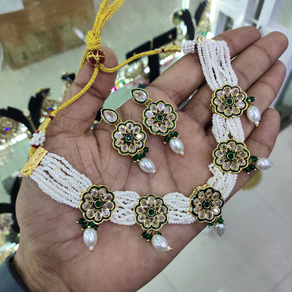 Akruti Collection Gold Plated Crystal Stone And Pearl Neckalce Set