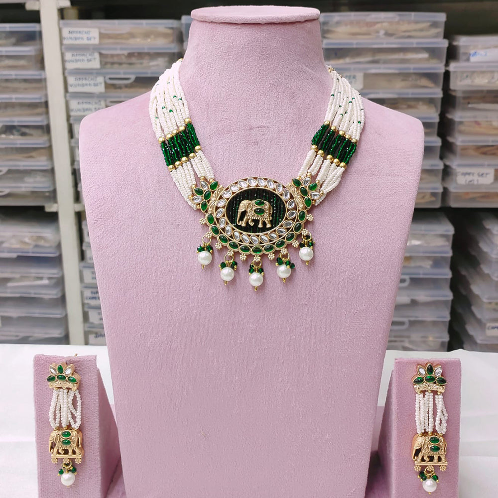 Akruti Collection Gold Plated Crystal Stone And Pearl Neckalce Set