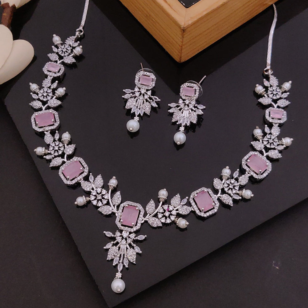 Akruti Collection Silver Plated American Diamond Necklace Set