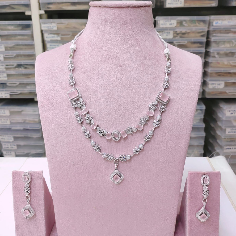 Akruti Collection Silver Plated American Diamond Necklace Set