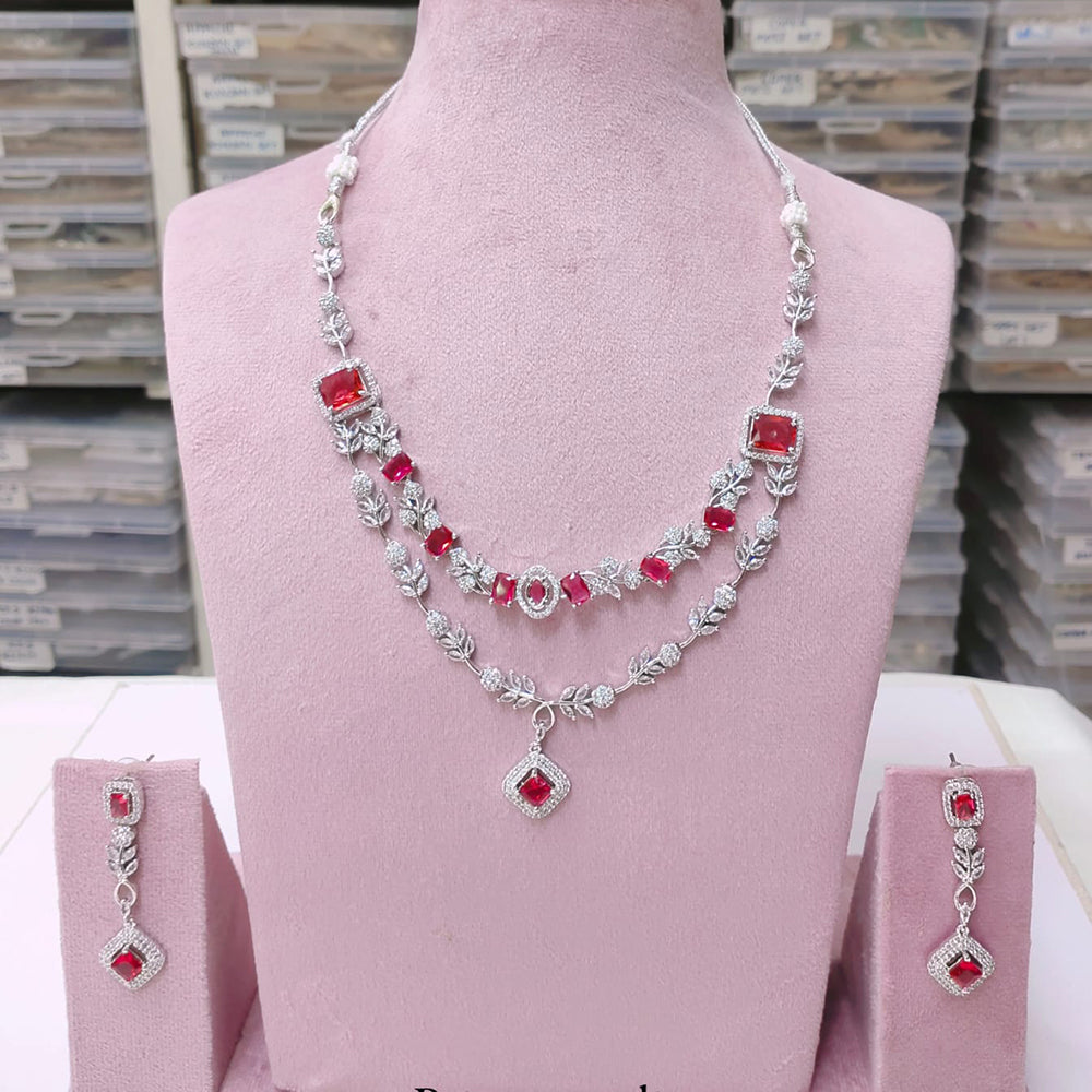 Akruti Collection Silver Plated American Diamond Necklace Set